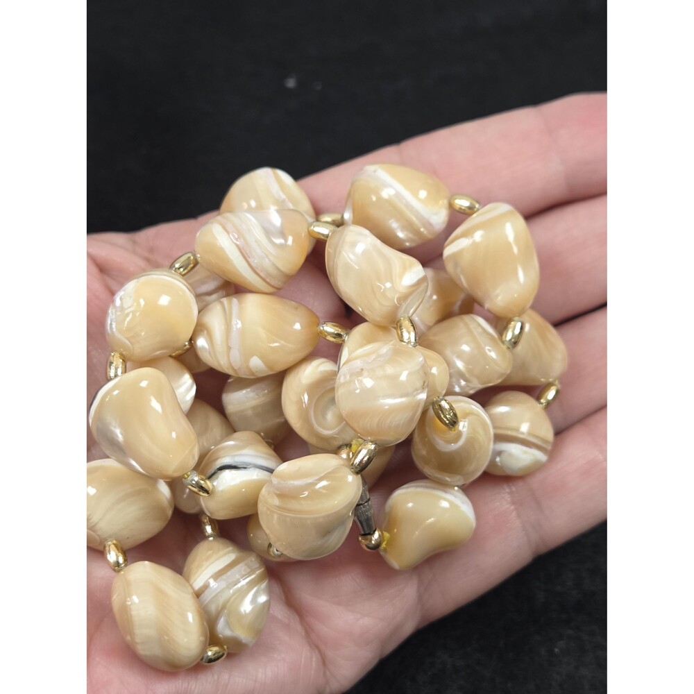 Vintage Natural Polished Shell and Stone Necklace Chunky Earth Tone Swirl Beads - Picture 6 of 6